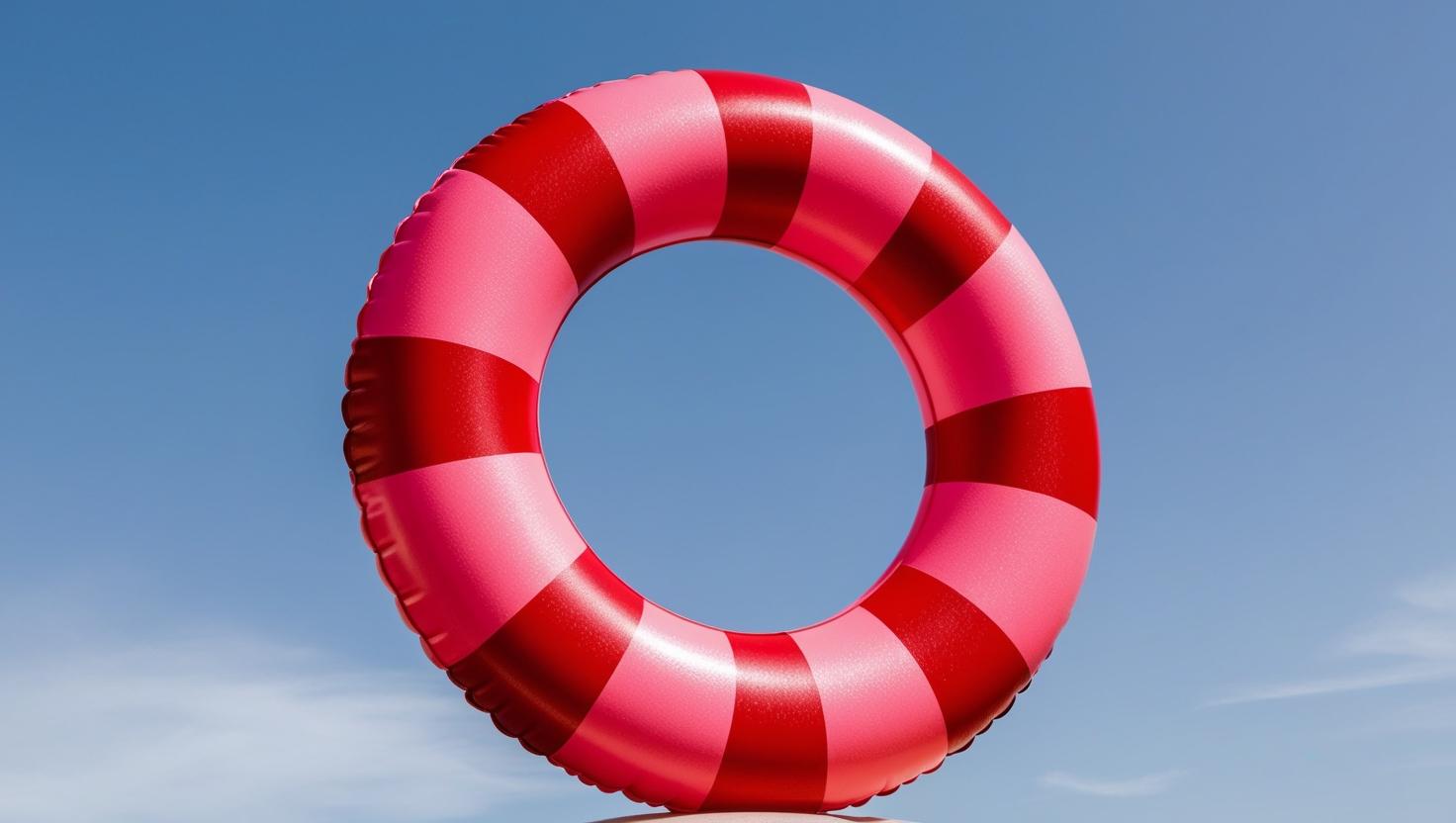 ciambella da piscina rossa e rosa a righe a salvagente, rotondo .jpg